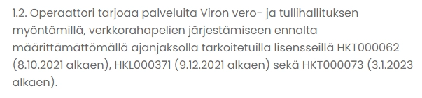 Trickz Casino lisenssitiedot Viron vero- ja tullihallituksen sivulla