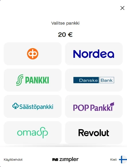 Trickz Casinon maksutavat, joissa näkyvät suomalaiset pankit ja muut käytettävissä olevat maksuvaihtoehdot
