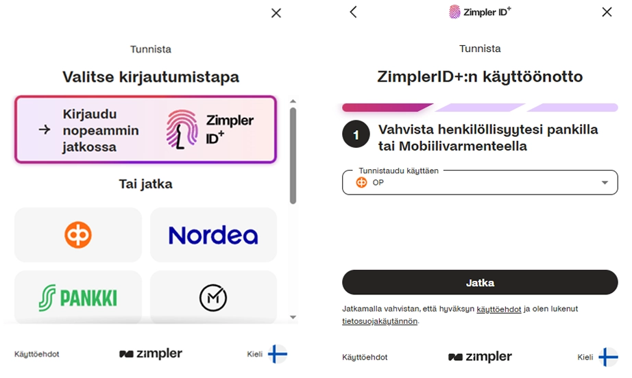 Trickz Casinon rekisteröityminen ja kirjautuminen Zimpler ID+ -tunnistautumisella