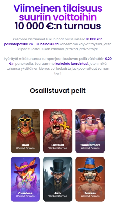 Wicked Games -turnauksessa pelaajat kilpailevat 10 000 euron palkintopotista osallistuvilla peleillä.